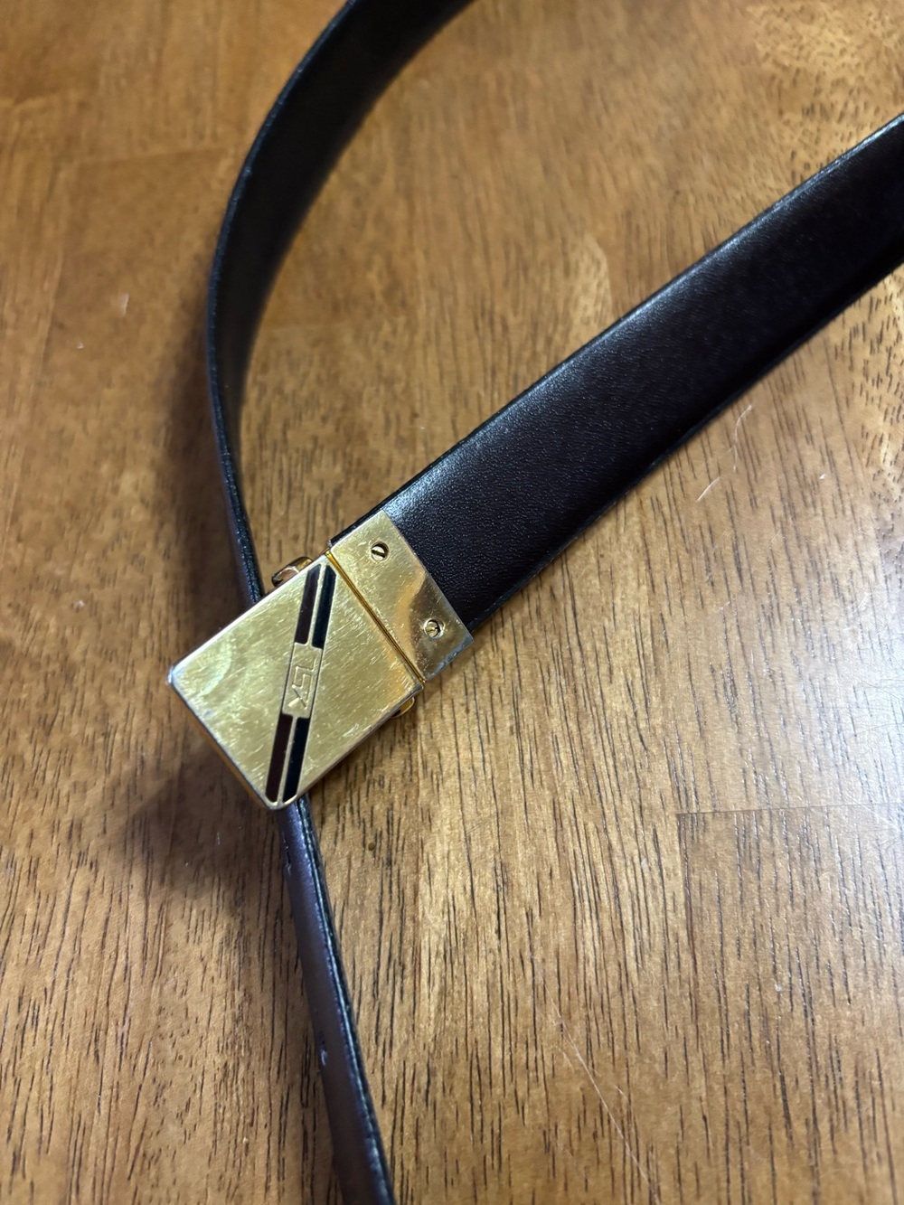 Yves Saint Laurent YSL black & brown leather reversible belt gold buckle YSL